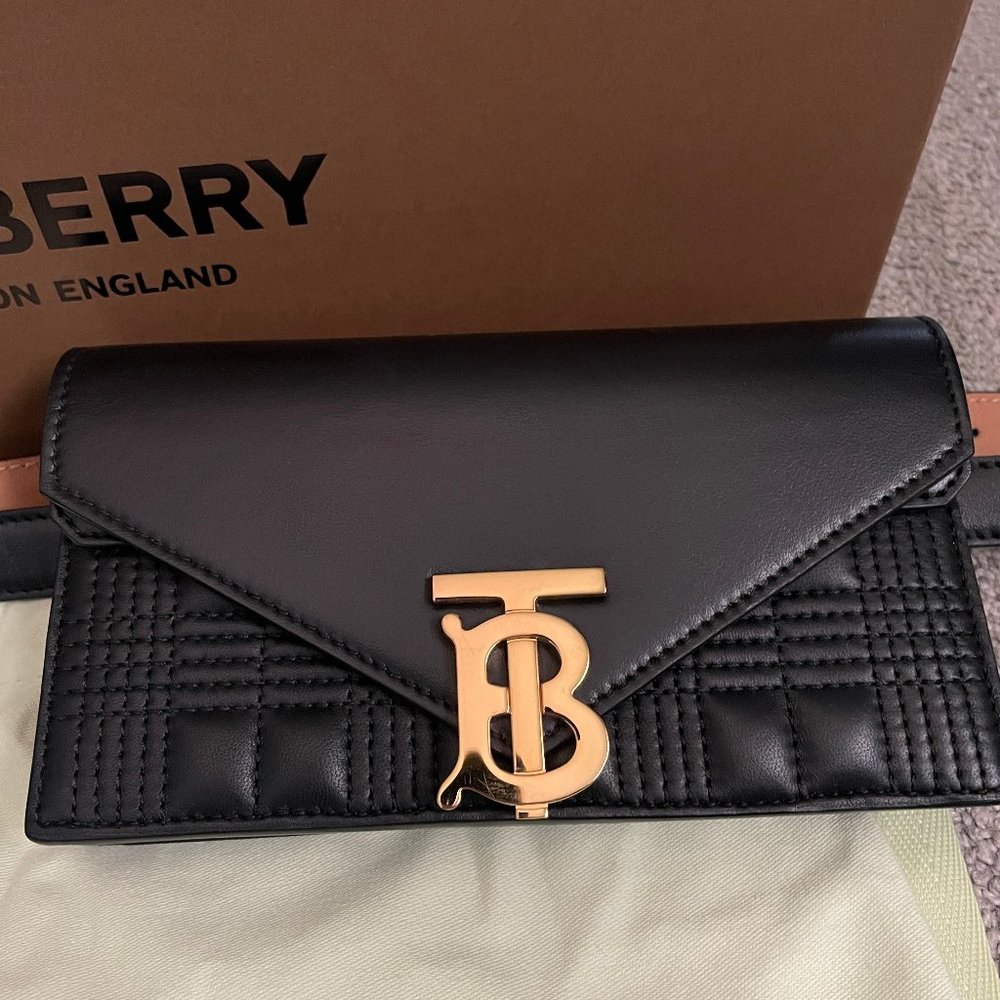Burberry Smooth Calfskin Quilted Check TB Envelope Belt Bag Black